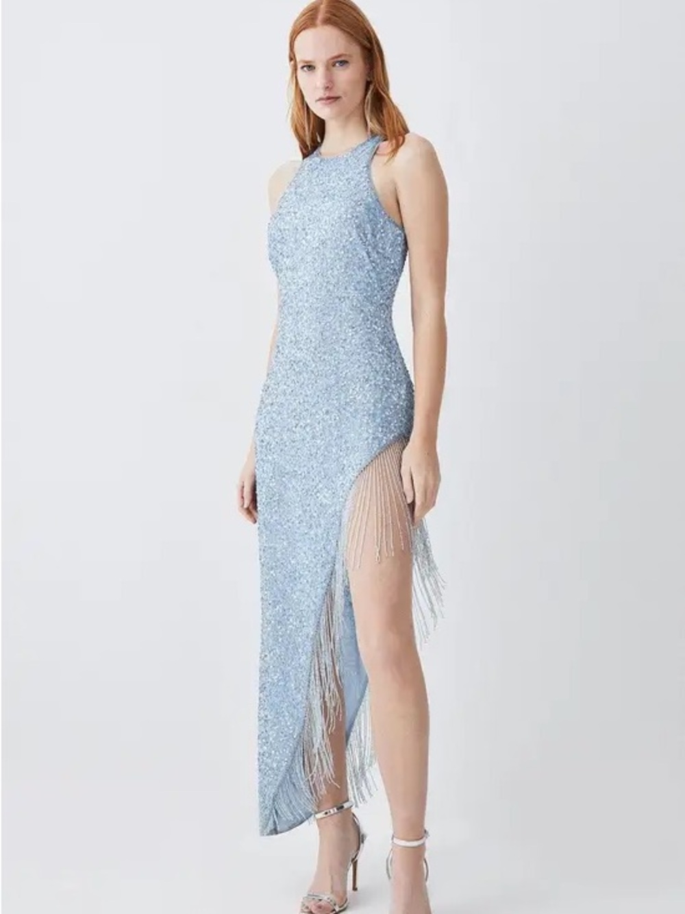 Karen Millen Asymmetric Hem Fringe Hater Midi Dress